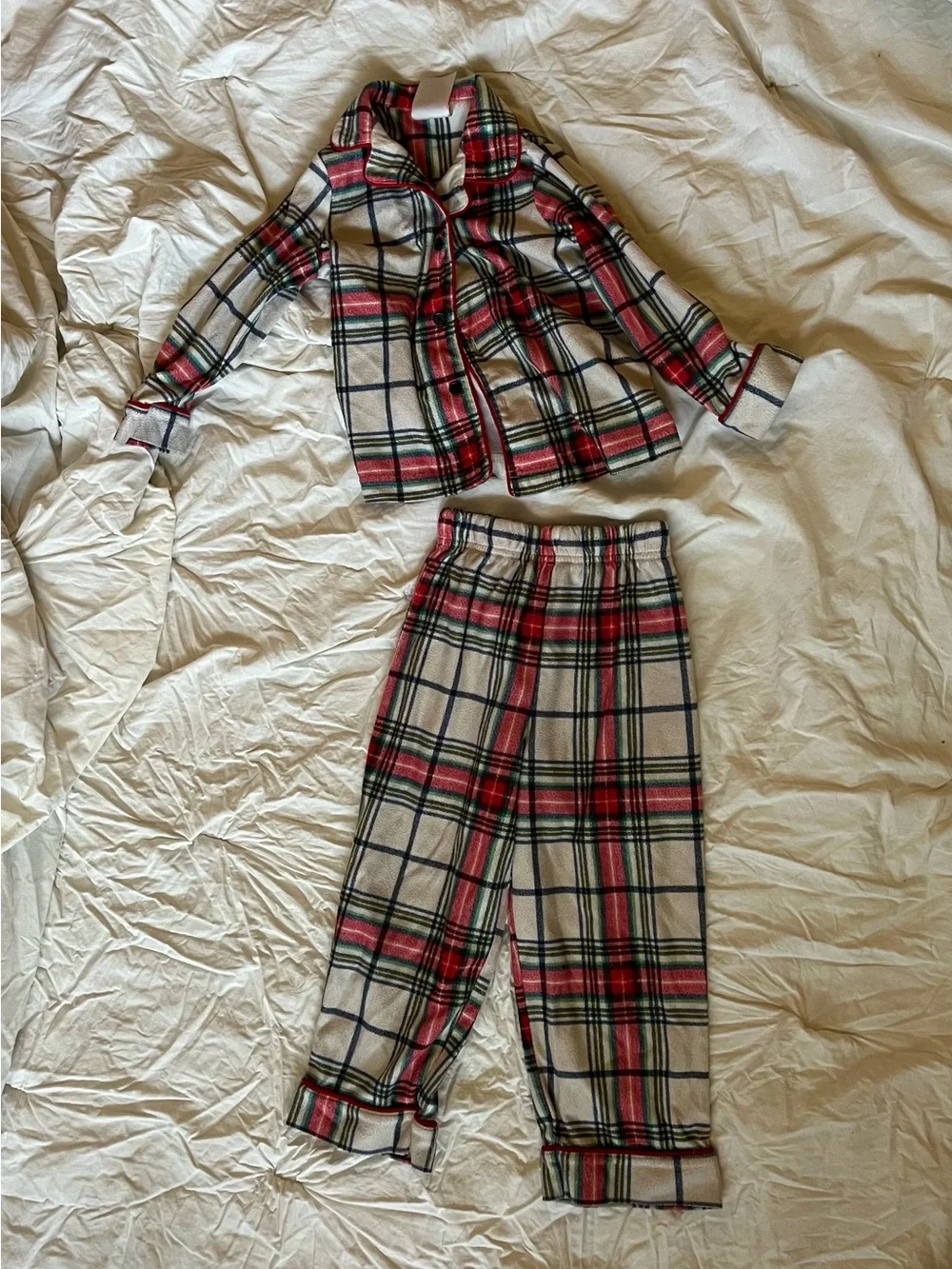 Wondershop Cream, Red, Green & Navy Plaid Fleece Pajama Set